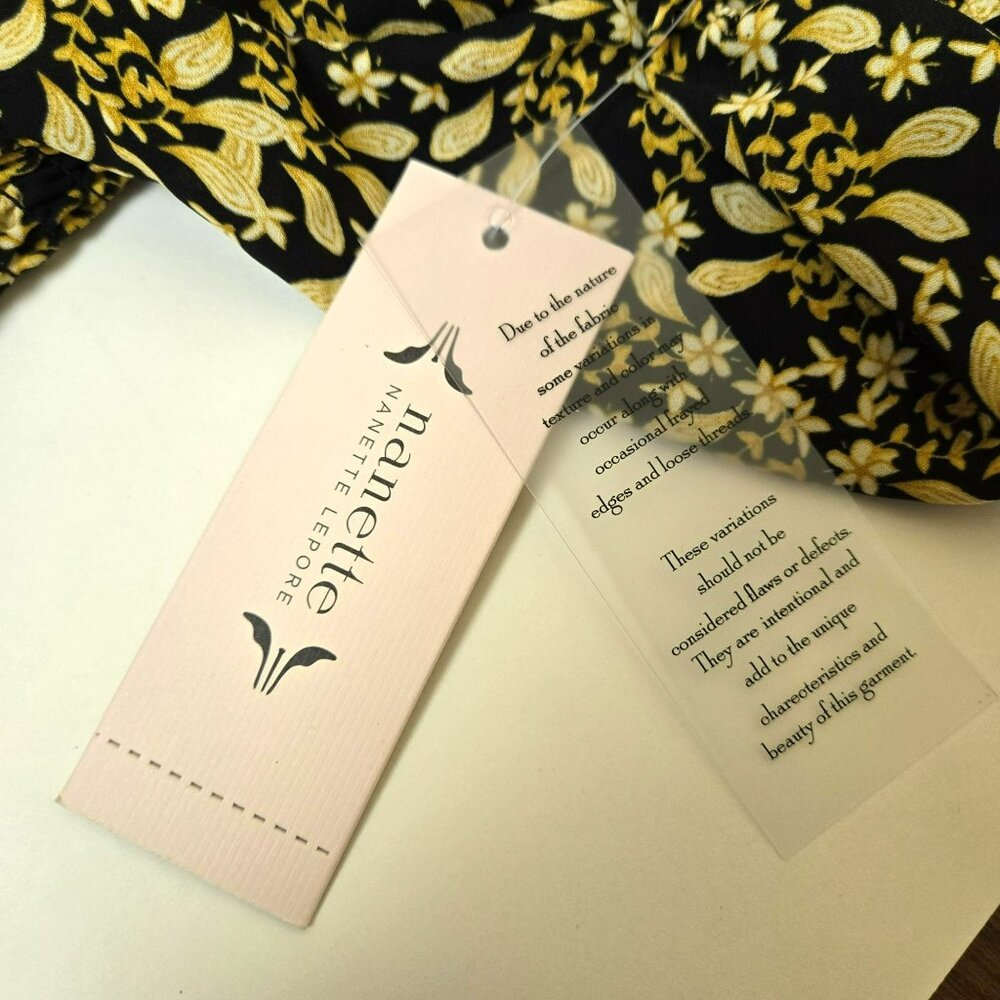 NWT Nanette Lepore Black Gold Yellow Floral Bust Shirred Dress Size 14 - Picture 8 of 15